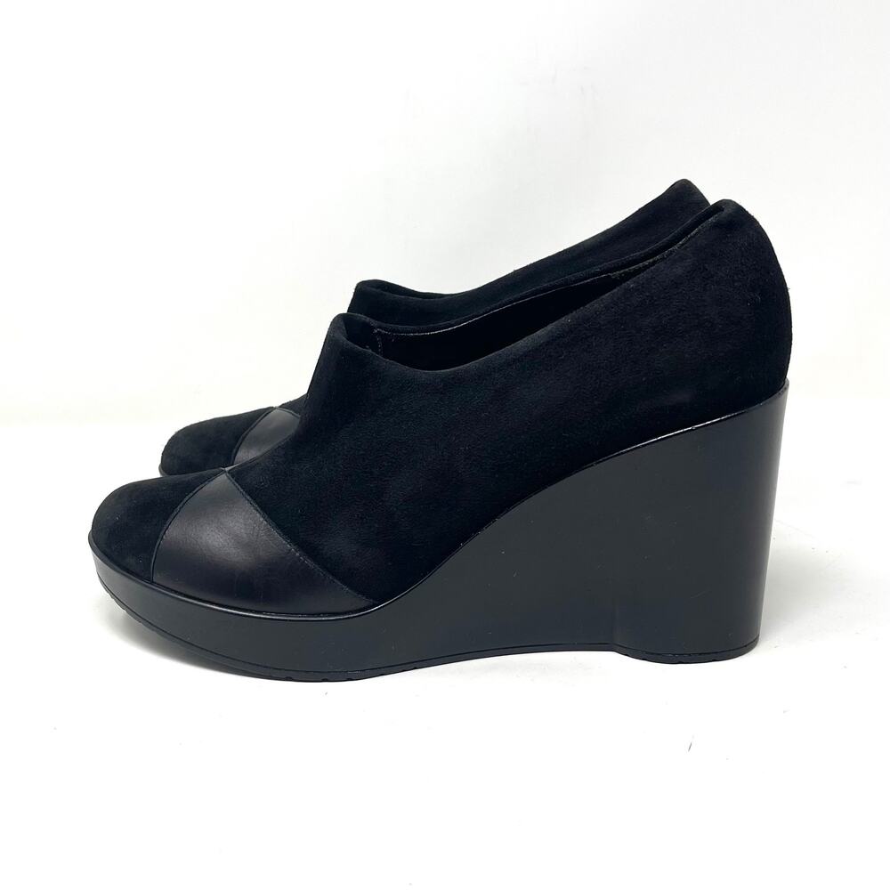 Vintage Robert Clergerie Suede Leather Platform Wedge Loafers - Black - Size 40